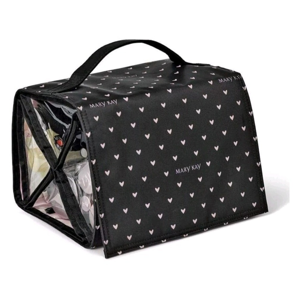 Mary Kay Travel Roll Up Bag - Black w/ Pink Hearts Hanging Organizer Cosmetic